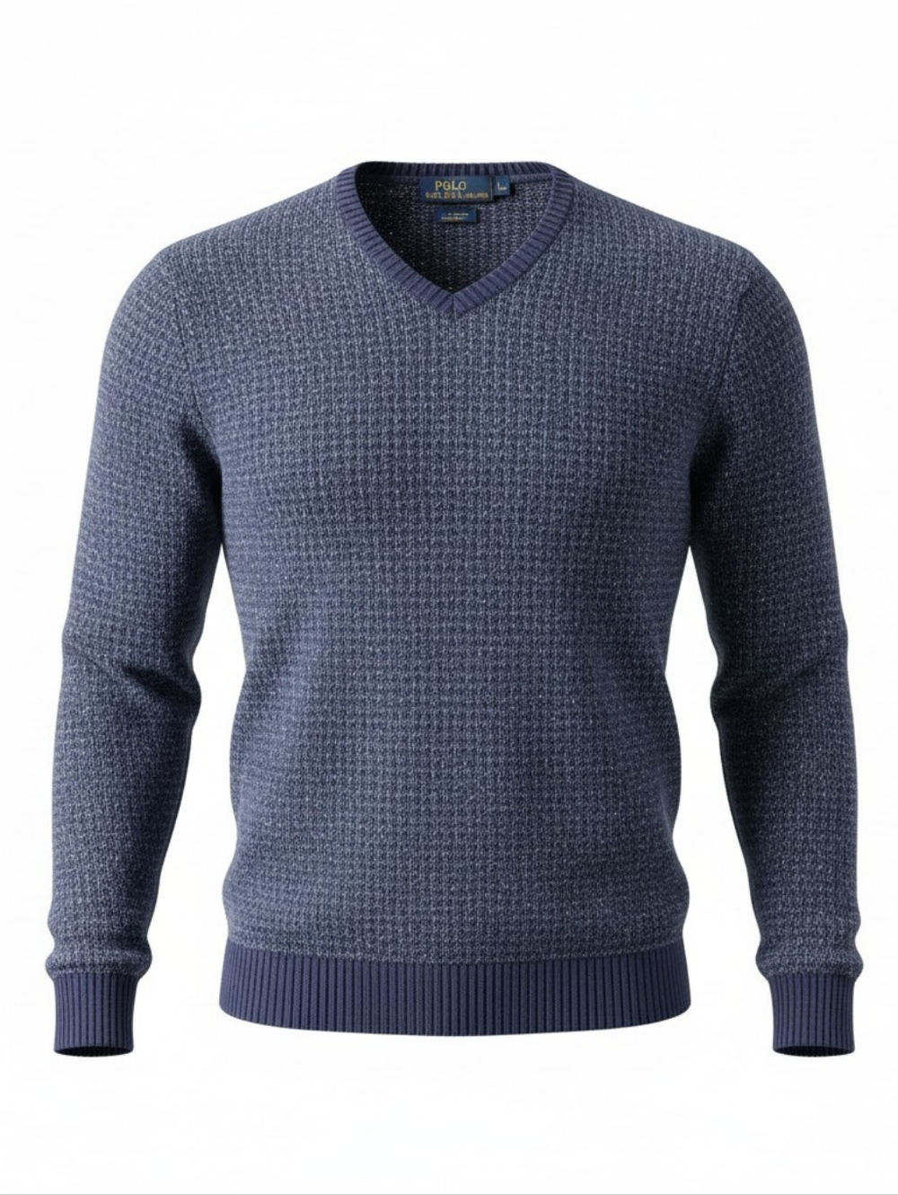 POLO RALPH LAUREN | Classic Men's Blue Grey Cotton Silk V-Neck Sweater | XXL